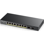 GS1900-10HP-EU0101F Коммутатор Zyxel Networks Smart L2 PoE+ Zyxel GS1900-10HP, 8xGE PoE+, 2xSFP, настольный, бесшумный, бюджет PoE 77 Вт