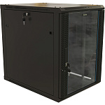 1000709039 Hyperline TWB-1268-GP-RAL9004 Шкаф настенный 19-дюймовый (19"), 12U, 650x600х800мм, стеклянная дверь с перфорацией по бокам, ручка с замком, цвет