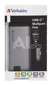 049142 Verbatim USB-C multiport hub USB 3.1 GEN 1 / USB 3.0x3 / HDMI / SDHC / MICROSDHC / RJ45