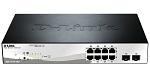 D-Link DGS-1210-10P/F1A, L2 Smart Switch with 8 10/100/1000Base-T ports and 2 1000Base-X SFP ports (8 PoE ports 802.3af/802.3at (30 W), PoE Budget 78