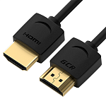 GCR-51592 GCR Кабель HDMI 2.0 SLIM, 0.5m, черный, OD3.8mm, HDR 4:2:2, Ultra HD, 4K 60 fps 60Hz, 3D, AUDIO, 18.0 Гбит/с, 30/30 AWG (HM502)