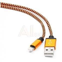 1427687 Gembird Кабель USB 2.0 Cablexpert CC-ApUSB2oe1m, AM/Lightning 8P, 1м, нейлоновая оплетка, алюминиевые разъемы, оранжевый, пакет