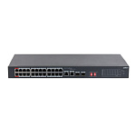 11055372 DAHUA DH-S3226-24ET-240 24-портовый неуправляемый коммутатор с РоЕ, 24xRJ45 100Mb PoE, 2хКомбо SFP/RJ45 1Gb uplink, суммарно 240Вт, коммутация 8.8 Гби