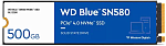 1000793869 Твердотельный накопитель/ WD SSD Blue SN580 NVMe, 500GB, M.2(22x80mm), NVMe, PCIe 4.0 x4, 3D TLC, R/W 4000/3600MB/s, IOPs 450 000, TBW 300, DWPD 0.32