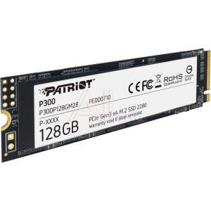 1376309 SSD PATRIOT P300 128Гб M.2 Наличие PCIE NVMe 3D NAND Скорость записи 600 Мб/сек. Скорость чтения 1600 Мб/сек. 3.5 мм TBW 60 Тб P300P128GM28