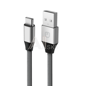 DCTYPECUNC Кабель UNICO USB-С - USB, 2,1А, 480 Мбит/с, нейлон, металл, 1м, серый, RTL BOX