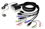 1000186268 2-портовый KVM-переключатель со встроенными KVM кабелями (1,2м), 1 user(HDMI(Female)+2xAudio(Female)+2xUSB(Тип А Female), KVM-порты:(HDMI(Male)