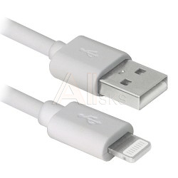 1456121 Defender USB кабель ACH01-03BH белый, USB(AM)-Lightning, 1м (87479)