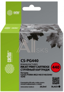 842172 Картридж струйный Cactus CS-PG440 PG-440 черный (180стр.) для Canon Pixma MG2140/3140/2240/2245/3240/3540/3640/4140/4240/4250/MX374/375/394/434/454/47
