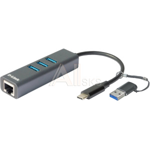 1000688514 Сетевой адаптер/ DUB-2332 USB-C to Gigabit Ethernet Adapter, 3xUSB3.0 + USB-A to USB-C Adapter
