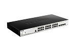 Коммутатор D-Link Управляемый L2 PoE-коммутатор, 24x1000Base-T PoE, 4x1000Base-X SFP, PoE-бюджет 193 Вт, защита от статического электричества до 6 кВ