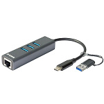 1870303 D-Link DUB-2332/A1A Сетевой адаптер Gigabit Ethernet / USB Type-C с 3 портами USB 3.0 и переходником USB Type-C / USB Type-A