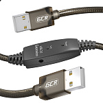 1000726398 GCR Кабель активный 10.0m USB 2.0, AM/AM, черно-прозрачный, с усилителем сигнала, разъём для доп.питания, 24/22 AWG, GCR-53788