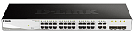 D-Link DGS-1210-28/F1B, L2 Smart Switch with 24 10/100/1000Base-T ports and 4 1000Base-T/SFP combo-ports.8K Mac address, 802.3x Flow Control, 4K of 8