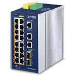 1000459282 коммутатор/ PLANET IP30 Industrial L2+/L4 16-Port 1000T 802.3at PoE+ 2-Port 1000T + 2-port 100/1000X SFP Full Managed Switch (-40 to 75 C, dual