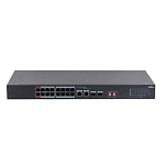 11070363 Коммутатор Dahua DH-S3218-16ET-190 16-портовый неуправляемый с РоЕ, 16xRJ45 100Mb, 2 комбо SFP/RJ45 1Gb uplink, суммарно 190Вт