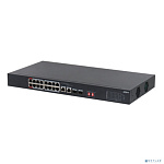 DAHUA DH-S3218-16ET-135 16-портовый неуправляемый коммутатор с РоЕ, 16xRJ45 100Mb, 2хКомбо SFP/RJ45 1Gb uplink, суммарно до 135Вт, коммутация 7.2 Гбит