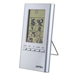 1665584 Perfeo Часы-метеостанция "Meteo", серебряный,(PF-S3331F) время, темп., датчик ул. темп., влажность