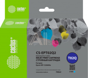 1857436 Картридж струйный Cactus CS-EPT02Q2 T02Q голуб.пигм. (660мл) для Epson WorkForce Enterprise WF-C20600D4TW