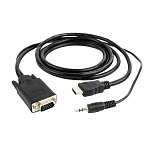 1501582 Cablexpert Кабель HDMI-VGA 19M/15M + 3.5Jack, 1.8м, черный, позол.разъемы, пакет (A-HDMI-VGA-03-6)