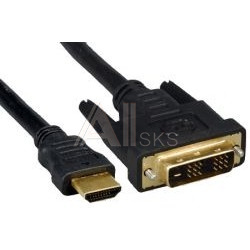 1124236 Кабель HDMI-DVI Gembird, 7.5м, 19M/19M, single link, черный, позол.разъемы,экран [CC-HDMI-DVI-7.5MC]