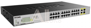 DGS-1026MP/B1A Коммутатор D-LINK Unmanaged Switch 24x1000Base-T PoE, 2xCombo 1000Base-T/SFP, PoE Budget 370W, metal case