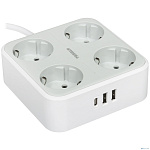 TESSAN TS-302-C Grey Сетевой фильтр с 4 розетками 220В и 3 USB портами и кнопкой питания {80003703}