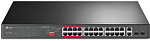 1000583163 Коммутатор/ 24-port 10/100Mbps Unmanaged PoE+ Switch with 2 combo RJ-45/SFP uplink ports, rack mount, 24 802.3af/at compliant PoE+ ports, 2 gigabit