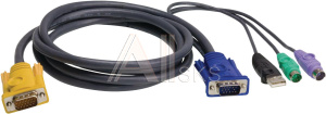 1000175774 Шнур, мон., клав.+мышь USB, SPHD=>HD DB15+USB A-Тип+2x6MINI-DIN, Male-4xMale, 8+8 проводов, опрессованный, 3 метр., черный, (с поддерKой KVM PS/2)