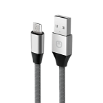 DCMICROUNC Кабель UNICO micro USB - USB, 2,1А, 480 Мбит/с, нейлон, металл, 1м, серый, RTL BOX