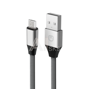 DCMICROUNC Кабель UNICO micro USB - USB, 2,1А, 480 Мбит/с, нейлон, металл, 1м, серый, RTL BOX