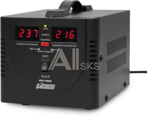 1000425520 Стабилизатор POWERMAN AVS 1000D, черный, ступенчатый регулятор, цифровые индикаторы уровней напряжения, 1000ВА, 140-260В, максимальный входной ток