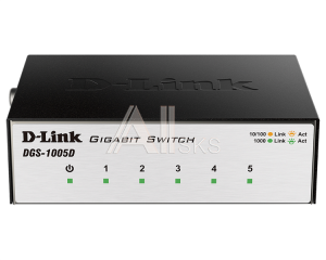 D-Link DGS-1005D/I3A, L2 Unmanaged Switch with 5 10/100/1000Base-T ports.2K Mac address, Auto-sensing, 802.3x Flow Control, Stand-alone, Auto MDI/MDI-