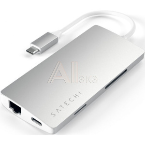 1826806 Satech [ST-TCMA2S] Адаптер USB Aluminum Multi-Port Adapter V2. Интерфейс USB-C. 3 порта USB 3.0, 1 порт 4K HDMI, 1 порт Ethernet RJ-45, SD/micro-SD к