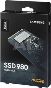 1000617685 Твердотельный накопитель Samsung SSD 250Gb 980, V-NAND 3-bit MLC, M.2 (2280) PCIe 3.0 x4, NVMe 1.4, R2900/W1300, IOPs 230 000/320 000