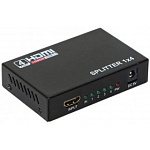 1504621 ORIENT HDMI 4K Splitter HSP0104HN, 1->4, HDMI 1.4/3D, UHDTV 4K(3840x2160)/HDTV1080p/1080i/720p, HDCP1.2, внешний БП-зарядник 2xUSB 5В/2.1A, метал.корп
