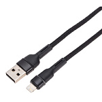 11040043 Rexant (18-7059) Кабель USB-A – Lightning для Apple, 2,4А, 1м, в черной нейлоновой оплетке, с LED подсветкой