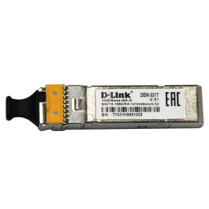 1692272 D-Link 331T/20KM/A1A WDM SFP-трансивер с 1 портом 1000Base-BX-D (Tx:1550 нм, Rx:1310 нм) для одномодового оптического кабеля (до 20 км, разъем Simplex