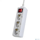 Perfeo сетевой удлинитель с кнопкой "POWERMATE", 3,0м, 3 розетки, белый(PF-PM-3/3,0-W)