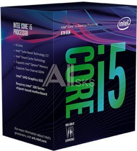 1000463715 Боксовый процессор APU LGA1151-v2 Intel Core i5-8600 (Coffee Lake, 6C/6T, 3.1/4.3GHz, 9MB, 65W, UHD Graphics 630) BOX, Cooler