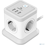 Cablexpert Сетевой фильтр Tower TWR-4-U3-W-2 (Tower 4р, 10А, 3xUSB, 3.1А, 2м, ур.защиты 2+) белый, коробка {22556}