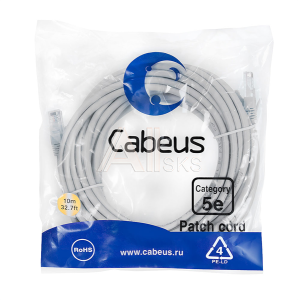 Cabeus PC-UTP-RJ45-Cat.5e-10m Патч-корд U/UTP, категория 5е, 2xRJ45/8p8c, неэкранированный, серый, PVC, 10м