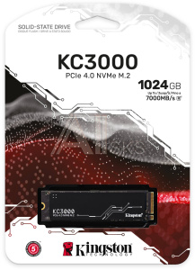 1000654099 Твердотельный накопитель/ Kingston SSD KC3000, 1024GB, M.2(22x80mm), NVMe, PCIe 4.0 x4, 3D TLC, R/W 7000/6000MB/s, IOPs 900 000/1 000 000, DRAM
