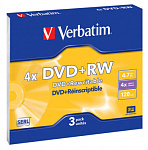 74366 Диск DVD+RW Verbatim 4.7Gb 4x Slim case (3шт) (43636)