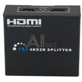 1504618 ORIENT HDMI 4K Splitter HSP0102HN, 1->2, HDMI 1.4/3D, UHDTV 4K(3840x2160)/HDTV1080p/1080i/720p, HDCP1.2, внешний БП-зарядник 1xUSB 5В/1A, метал.корпус
