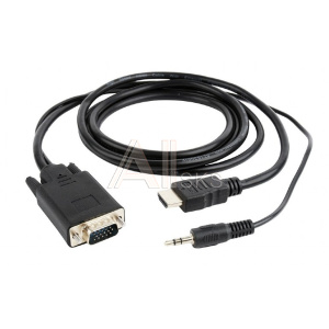 1501583 Cablexpert Кабель HDMI-VGA 19M/15M + 3.5Jack, 3м, черный, позол.разъемы, пакет (A-HDMI-VGA-03-10)