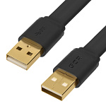 1000726396 GCR Кабель PROF 2.0m USB 2.0 AM/AM плоский, черный, GOLD, 28/24 AWG, экран, морозостойкий, GCR-UM7M-BСG-2.0m