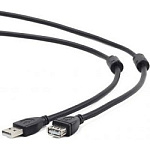1436872 Cablexpert Кабель удлинитель USB2.0 Pro CCF2-USB2-AMAF-6, AM/AF, 1.8м, экран, 2феррит.кольца, черный, пакет