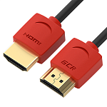GCR-51214 GCR Кабель HDMI 2.0 SLIM, 1.5m, красные конн, OD3.8mm, HDR 4:2:0, Ultra HD, 4K 60 fps 60Hz, 3D, AUDIO, 18.0 Гбит/с, 30/30 AWG (HM502)