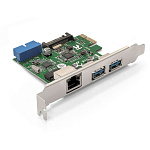 Контроллер Exegate EX290278RUS Контроллер сетевой ExeGate EXE-362 (PCI-E x1 v2.0, 2*USB3.0 ext. + 1*USB3.0 int. + LAN UTP 1000Mbps, разъем доп.питания
